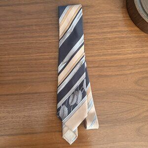 LEONARD Paris Tie 100% Silk Made in Italy Vintage Handmade Stripe Leaves